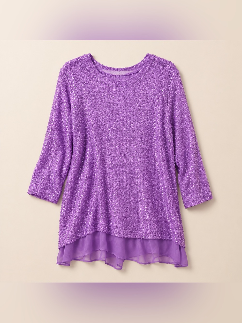 Relativity 2X Lilac Purple Sequin Cotton Polyester Sweater